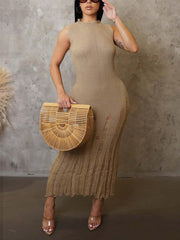 Solid Color Sleeveless Knit Beach Dress