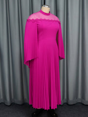 Plus Size Trim Cape Sleeve Pleated Party Dress