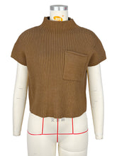 Casual Mock Neck Short Sleeve Ribbed Knit Sweater