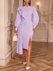 Elegant Round Neck Irregular Ruffled Party Dress