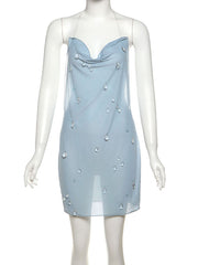 Backless Sexy Sheer Mesh Mini Halter Dress