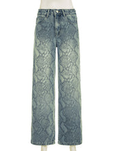 Fashion Snake Print Straight Leg Casual Jeans