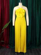 Sexy Sleeveless 3D Flower Wide Leg Pleated Jumpsuit