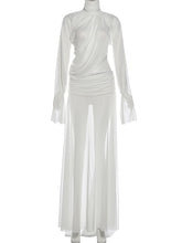 Sexy See-through High-neck Draped Top and Slit Skirt Set