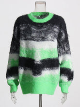 Casual Round Collar Gradient Color Striped Knit Sweater