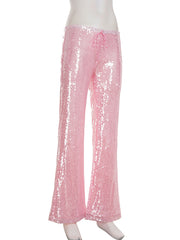 Fashion Sequin Drawstring Straight Pants