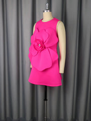 Sexy Round Neck Sleeveless Flower Appliques Mini Dress