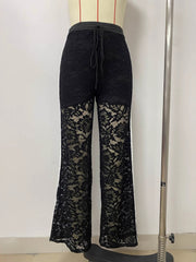 Casual Lace Patchwork Stripe Straight Pants