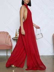 Chiffon Sleeveless Backless Halter Jumpsuit