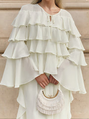 Fashion Bell Sleeve Tiered Ruffle Maxi Dress