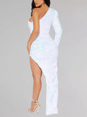 One-shoulder Sequin Irregularity Dress