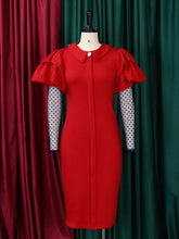 Elegant Mesh Patchwork Long Sleeve Bodycon Midi Dress