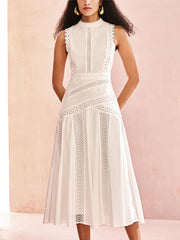 Elegant Lace Patchwork Sleeveless Midi Dress