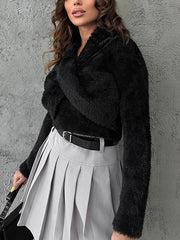 Fluff Solid Wrap V Neck Cropped Tops