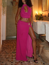 Sexy Halter Backless Top and High Slit Skirt Set