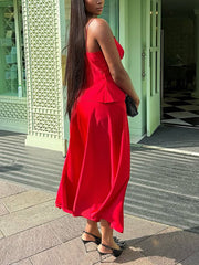 Sexy Bandage Suspenders Top Long Skirt Sets