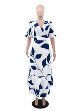 Casual V-neck Print Ruffle Hem Maxi Dress