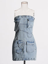 Fashion Patchwork Strapless Denim Dress