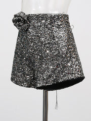 Fashion High Waist Sequin Floral Embellishment Shorts