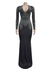 Fashion Deep V Neck Rhinestone Mesh Dress