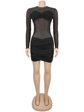 Sexy Mesh Sheer Long Sleeve Sequin Mini Dress