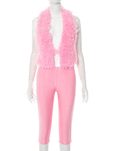 Sexy Imitation Fur Halter Top Tight Capri Pant Club Set