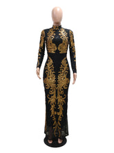 Elegant Stand Collar Sequin Maxi Evening Gown
