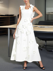 Sexy Sleeveless Ruffle 3D Flower Slim Maxi Dress