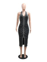 Halter See-Through Mesh Rhinestones Midi Dress