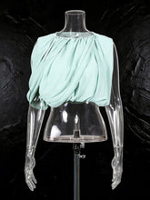 Fashion Crew Neck Cap Sleeve Pleated Top