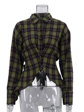 Casual Button-up Cinched Waist Plaid Shirt