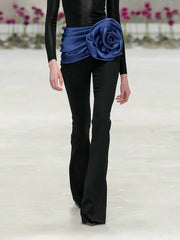 Rosette Embellished High Waist Casual Trousers