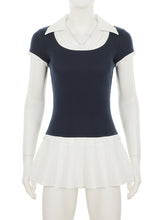Casual Turn-down Collar Patchwork Pleated Dress