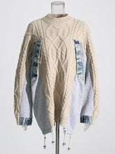 Colorblock Patchwork Drawstring Knit Sweaters