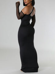 Sexy Asymmetric Mesh Patchwork Cocktail Party Dress