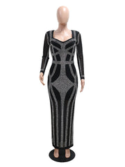 Fashion Rhinestone Embellished Nightclub Gown Dress
