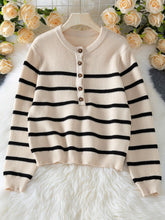Casual Crew Neck Long Sleeve Stripe Pullover Sweater