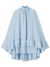 Elegant Stand Collar Flare Sleeve Ruffle Hem Mini Dress