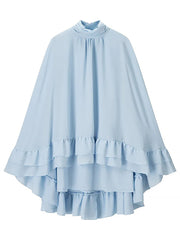 Elegant Stand Collar Flare Sleeve Ruffle Hem Mini Dress