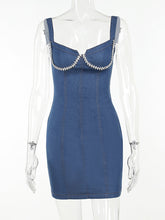 Rhinestone Denim Suspenders Dress