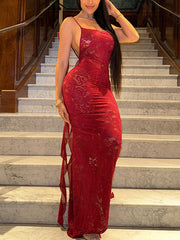 Sexy Backless Lace Streamer Spaghetti Strap Dress