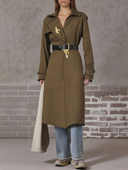 Fashion V Neck Slim Midi Trench Coat