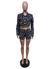 Fashion Print Embroidered Crop Shirt And Shorts Sets