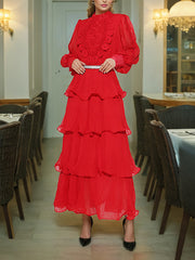 Boutique Lace Embroider Tiered Maxi Dress