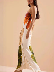 Floral Print One-Shoulder Side Ruffles Maxi Dress