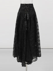 Fashion High Waist Mesh Jacquard Lace-up Skirt