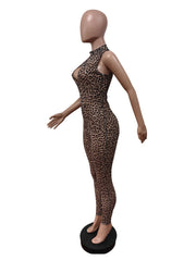 Sexy Leopard Print Sleeveless Elastic Jumpsuit