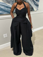 Elegant Halter Sleeveless Wide Leg Jumpsuit