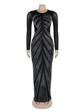 Rhinestone Mesh See Through Nightclub Party Maxi Dress