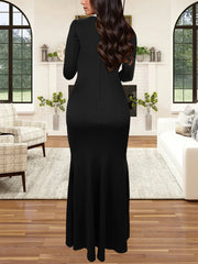 Elegant Long Sleeve Sparkling Rhinestone Slit Maxi Dress